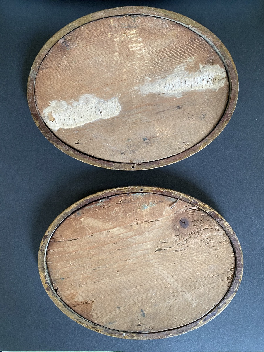 Canton School, 19th Century. Pair Of Seascapes. Oil On Framed Oval Panel. Chinese Junks -photo-4