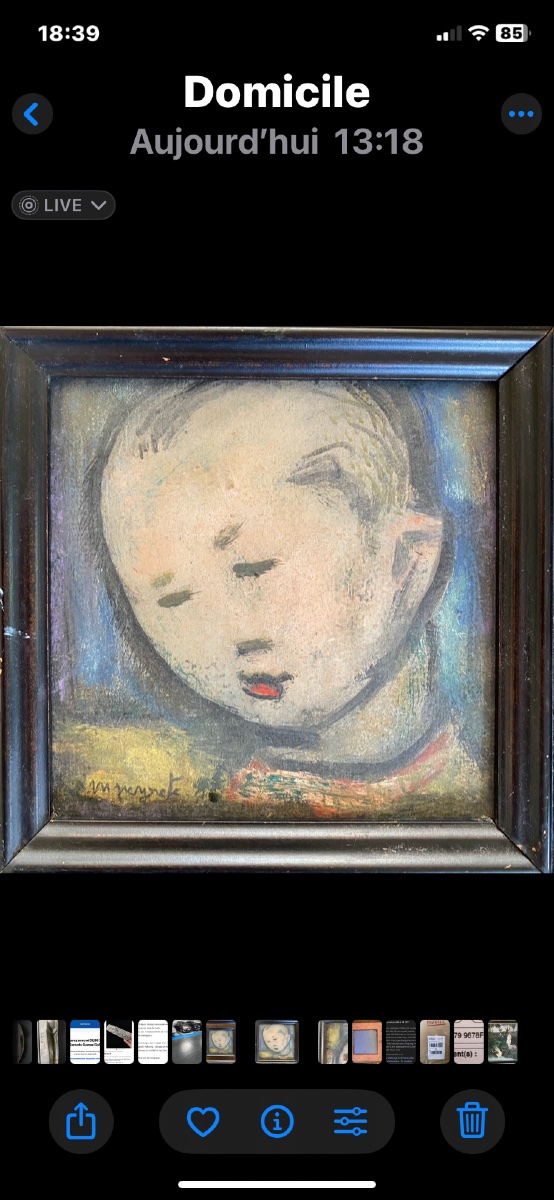 Isidore Marie Peyret. Portrait Of A Child. Gouache On Framed Cardboard. Early 20th Century. -photo-2