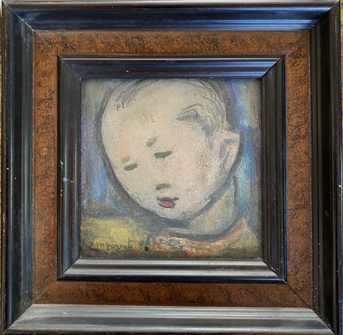 Isidore Marie Peyret. Portrait Of A Child. Gouache On Framed Cardboard. Early 20th Century. 