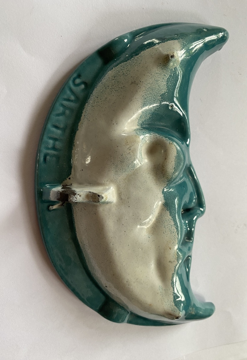 Advertising Ashtray / Pocket Emptier. Half Moon In Enameled Cast Iron. Sablé Foundry (sarthe).-photo-3