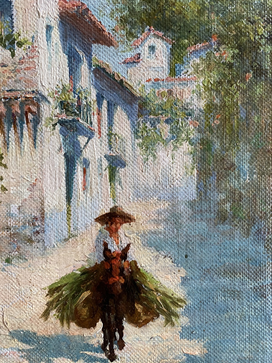 Scène méditerranéenne . Huile sur toile milieu XXème. Macili. École italienne. -photo-2