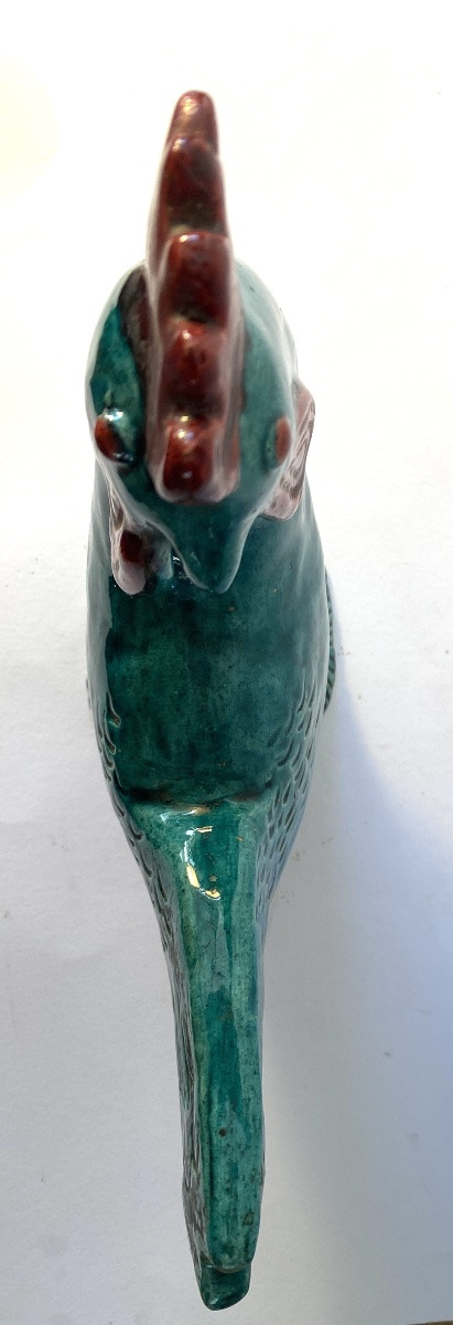 Coq en céramique émaillée verte. France années 50. -photo-5