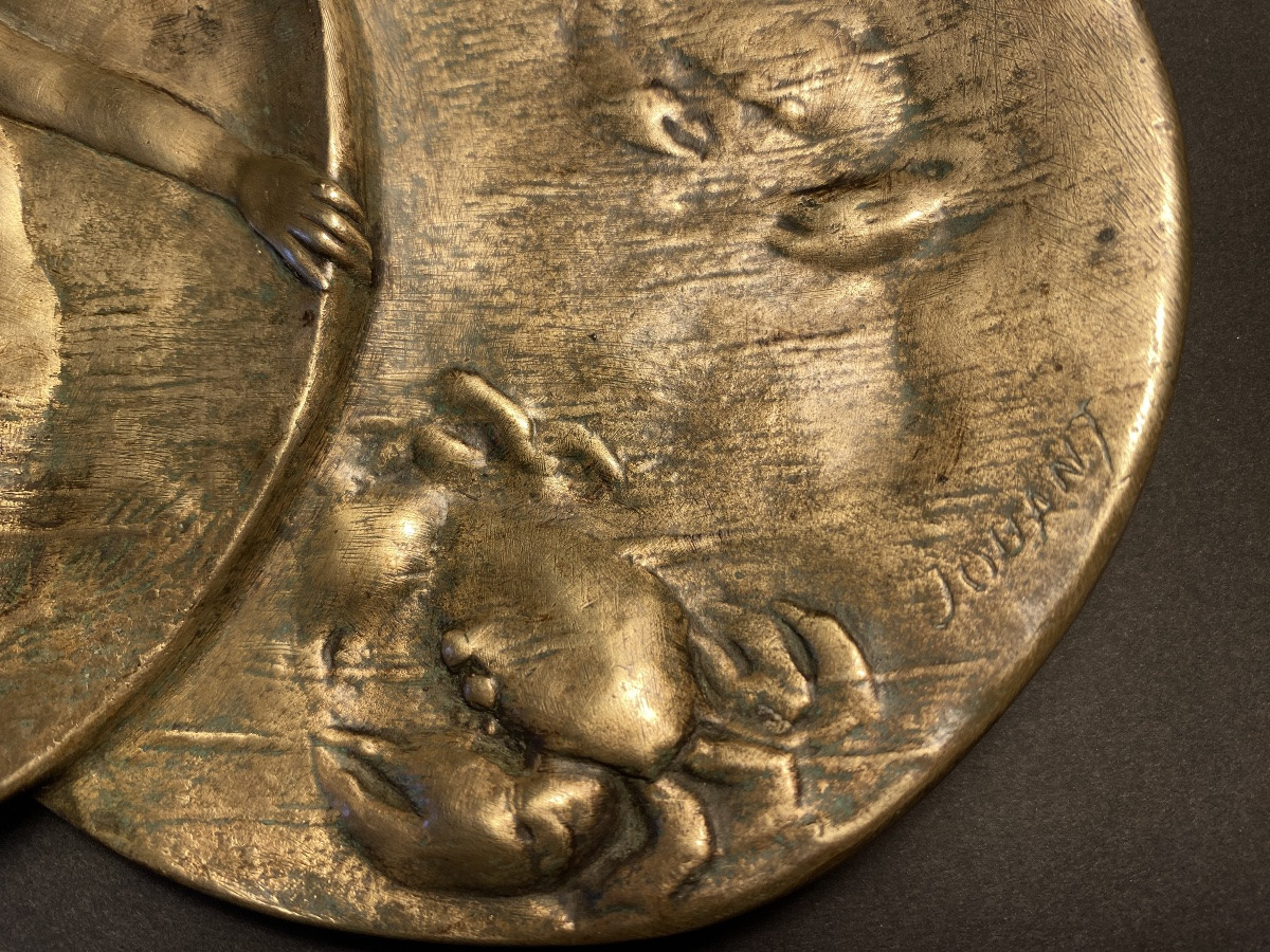 Jules Jouant. Coupelle en bronze Art Nouveau.  Sirène et crabes. -photo-4