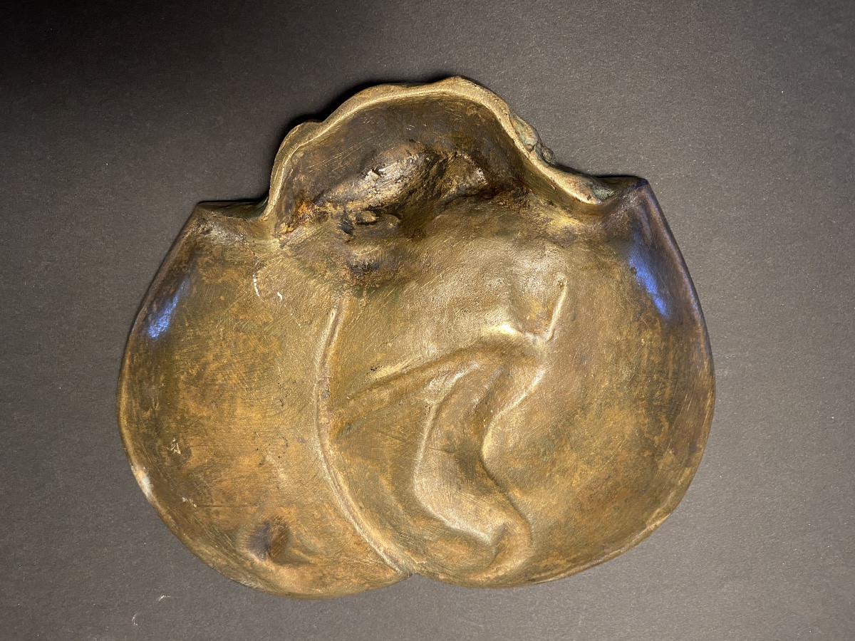 Jules Jouant. Coupelle en bronze Art Nouveau.  Sirène et crabes. -photo-3
