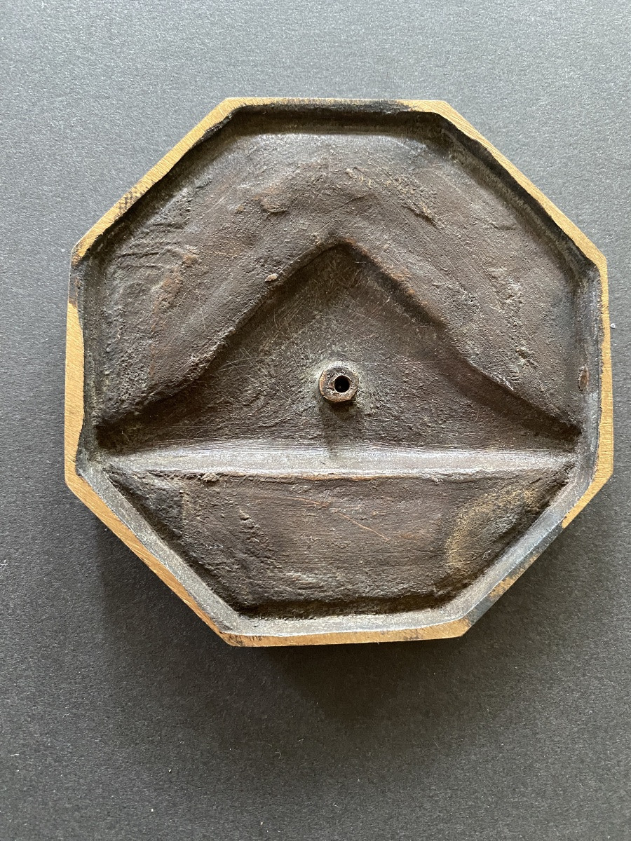 G. Gaucher.  « La tête de St Jean-Baptiste ». Deux médaillons  début XXème. Bronze et céramique-photo-1