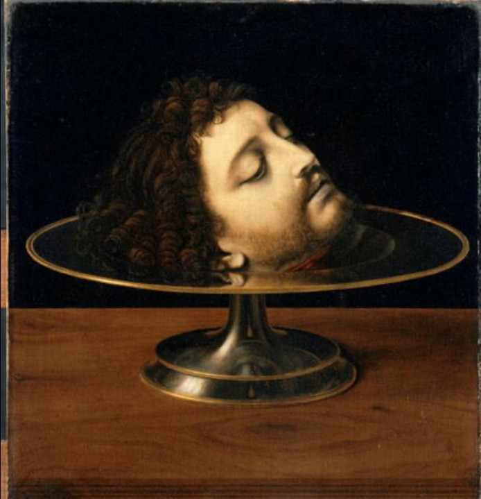 G. Gaucher.  « La tête de St Jean-Baptiste ». Deux médaillons  début XXème. Bronze et céramique-photo-3