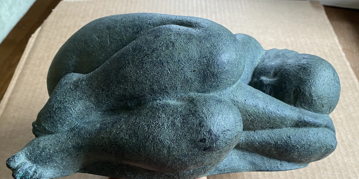 Edmond Gintoli. Sleeping Female Nude. Terracotta With Green Patina. 20th Century.-photo-6