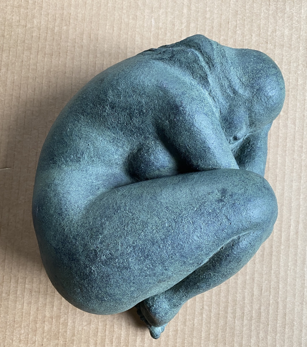 Edmond Gintoli. Sleeping Female Nude. Terracotta With Green Patina. 20th Century.