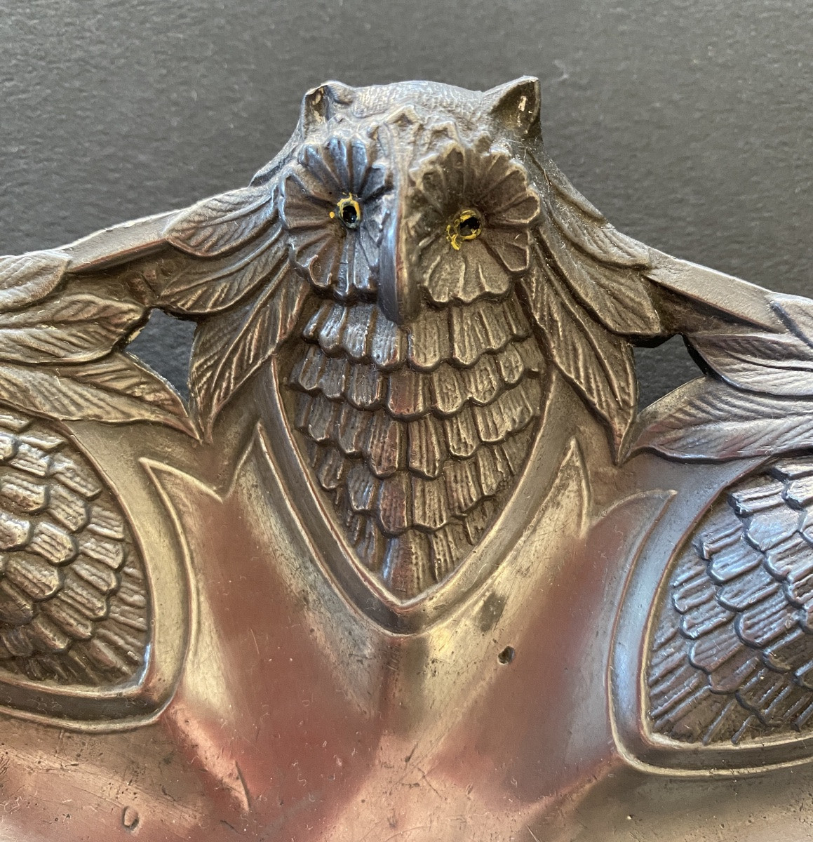 Pewter Bowl . Early 20th Century. Round Owls. -photo-4