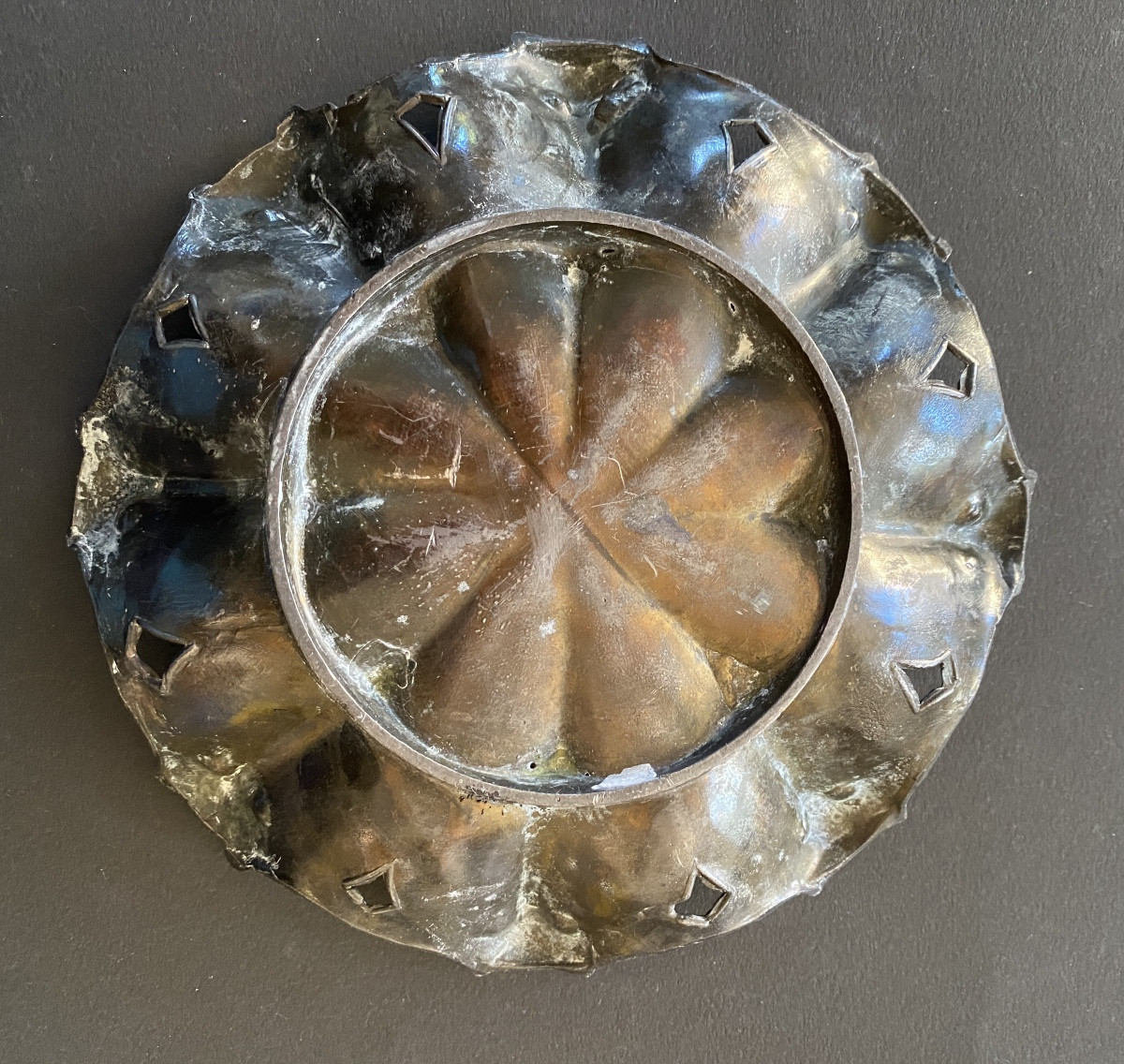 Pewter Bowl . Early 20th Century. Round Owls. -photo-1
