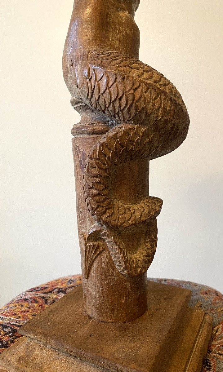 Carved Wooden Caryatid From The Early 20th Century. Mermaid. -photo-4