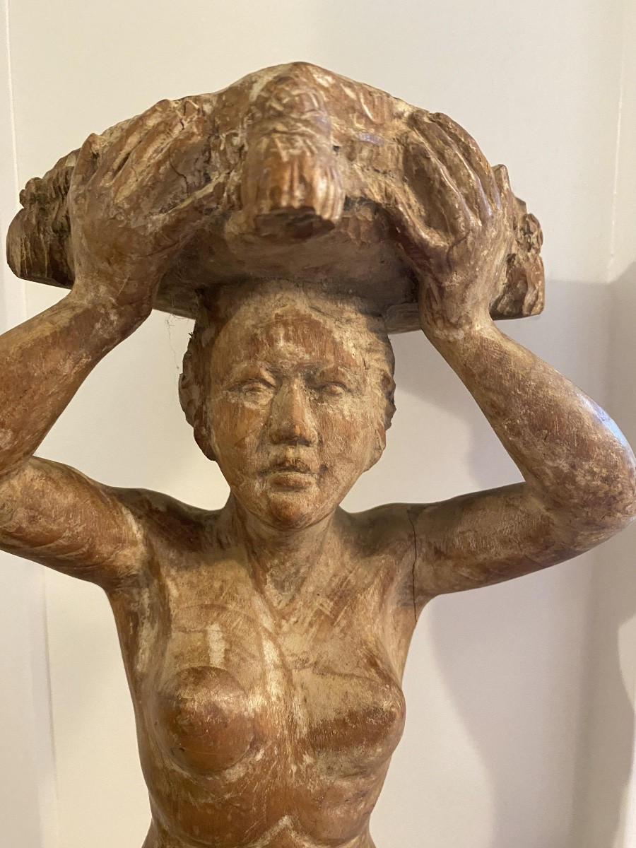 Carved Wooden Caryatid From The Early 20th Century. Mermaid. -photo-5