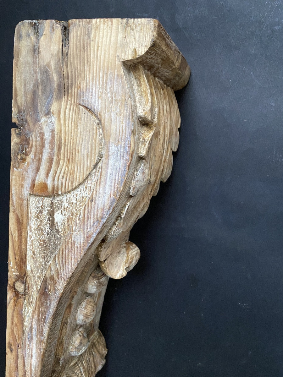 19th  Carved Wooden Wall Lamp. Acanthus Leaf. -photo-3