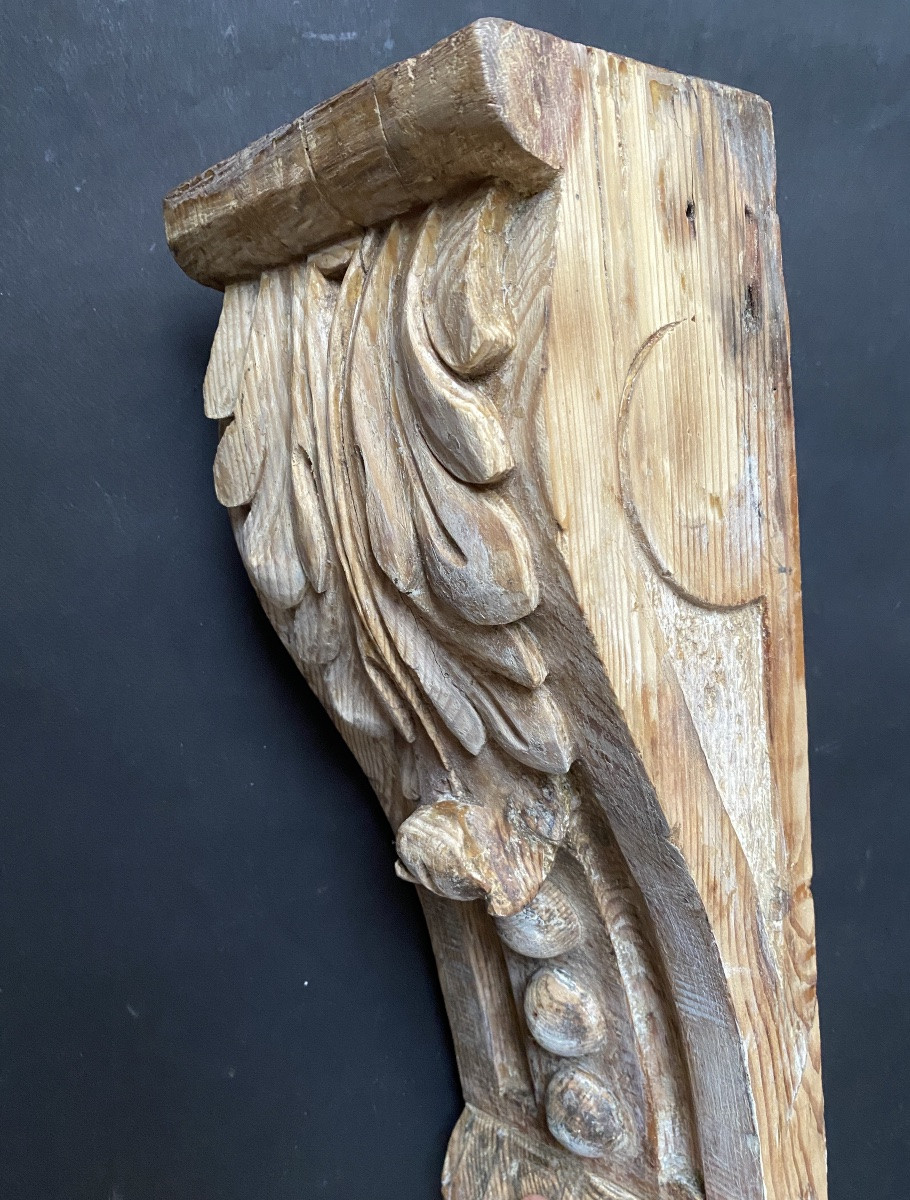 19th  Carved Wooden Wall Lamp. Acanthus Leaf. -photo-1