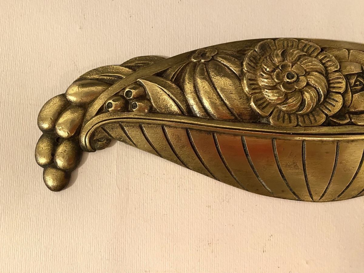 Art Deco Ornamental Bronze. Stylized Fruit Basket. -photo-2