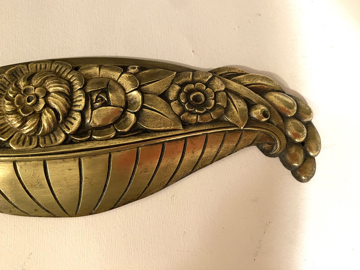 Art Deco Ornamental Bronze. Stylized Fruit Basket. -photo-3