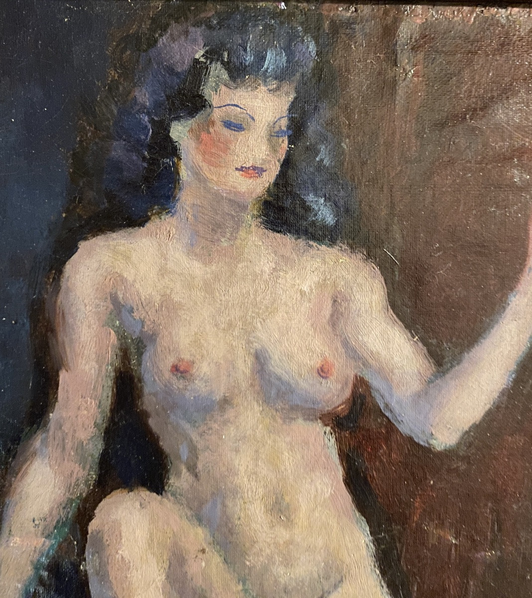 “ The Model In The Studio.” Female Nude. Oil On Canvas Mounted On Cardboard. Mid-20th Century. -photo-2