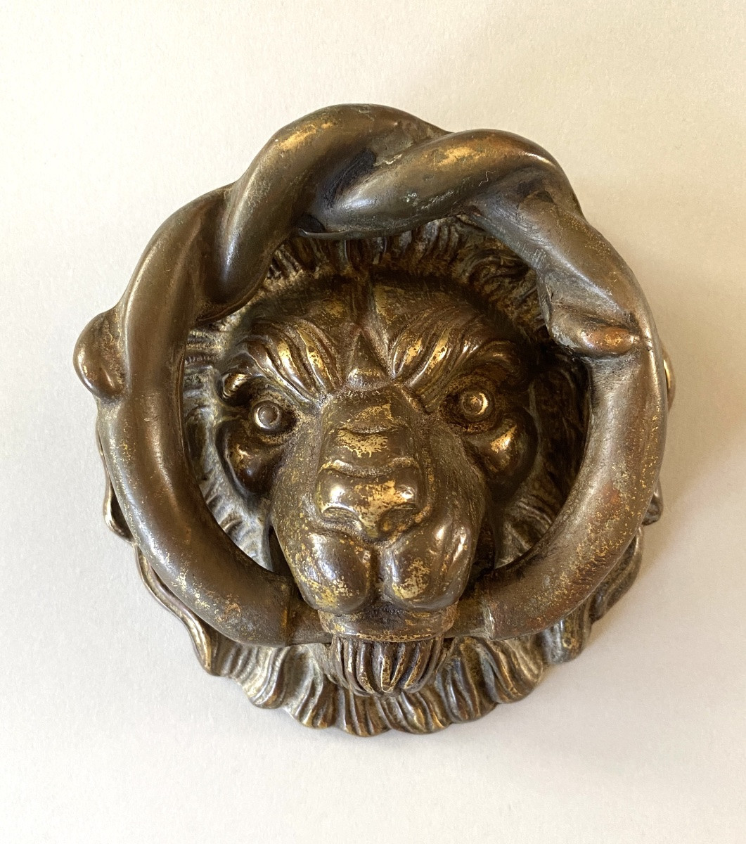 Heurtoir en bronze XIXème. Tête de lion . -photo-4