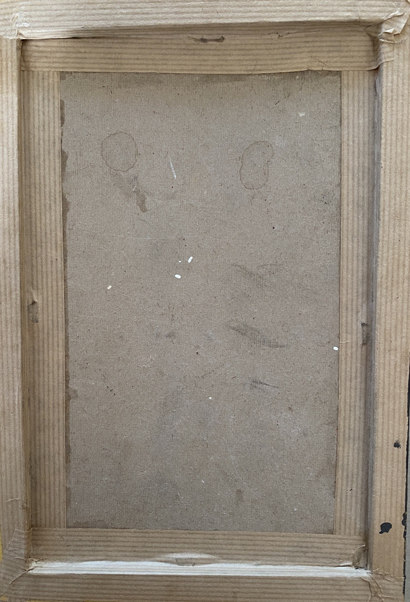 “Les iris jaunes”. Huile sur carton encadrée début XXème. -photo-3