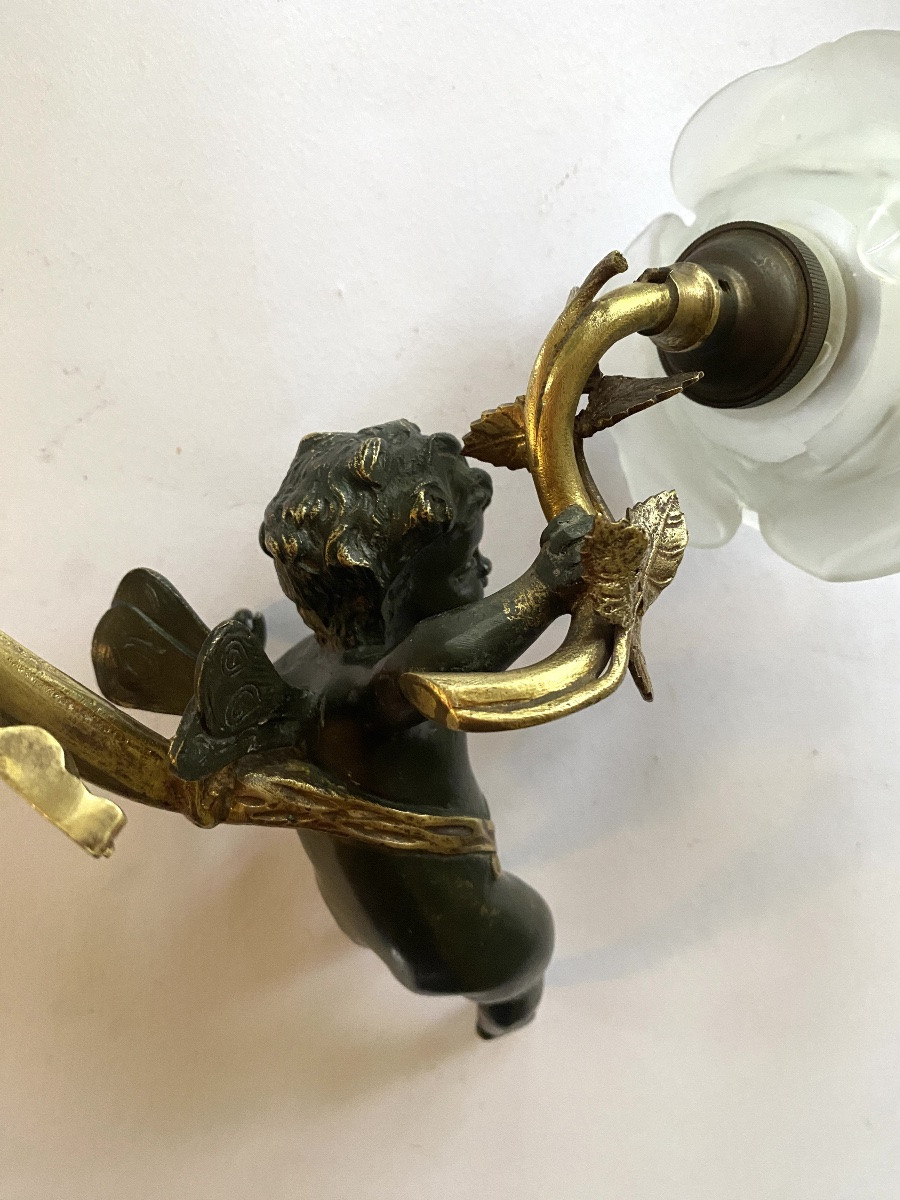 Louis XVI Style Wall Light. Angel, Glass Paste Tulip And Bronze Knot. -photo-3
