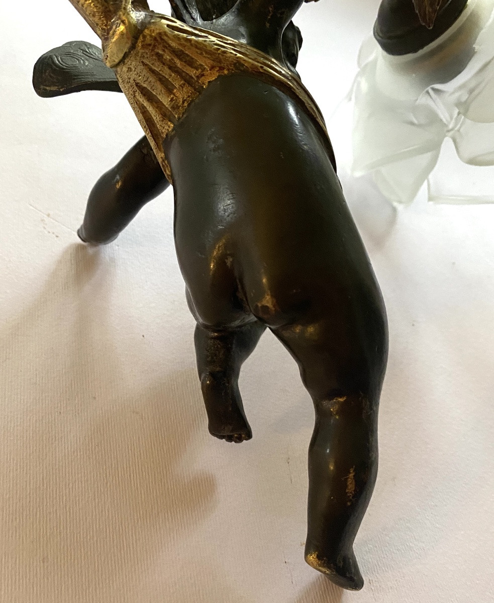 Louis XVI Style Wall Light. Angel, Glass Paste Tulip And Bronze Knot. -photo-7