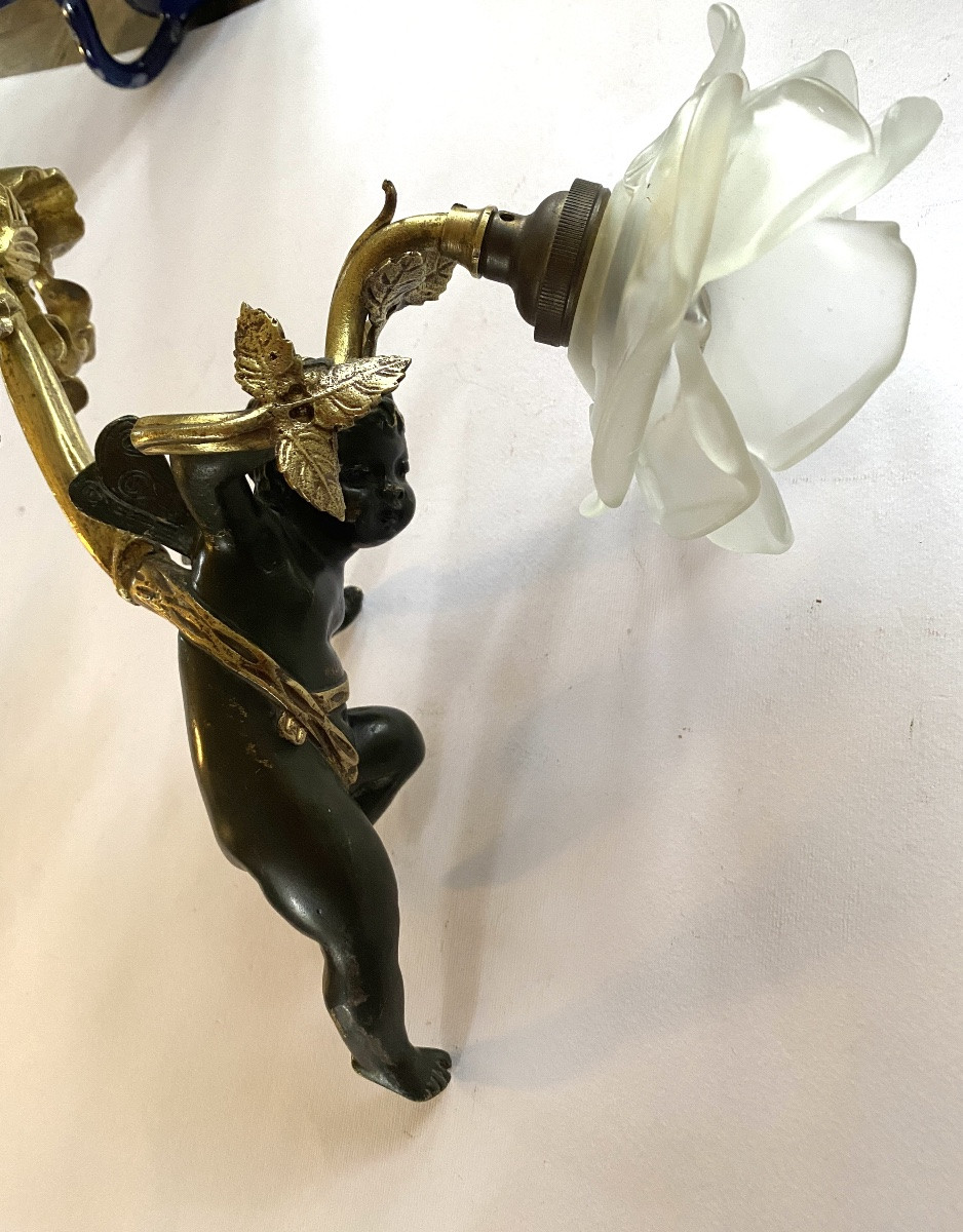 Louis XVI Style Wall Light. Angel, Glass Paste Tulip And Bronze Knot. -photo-8