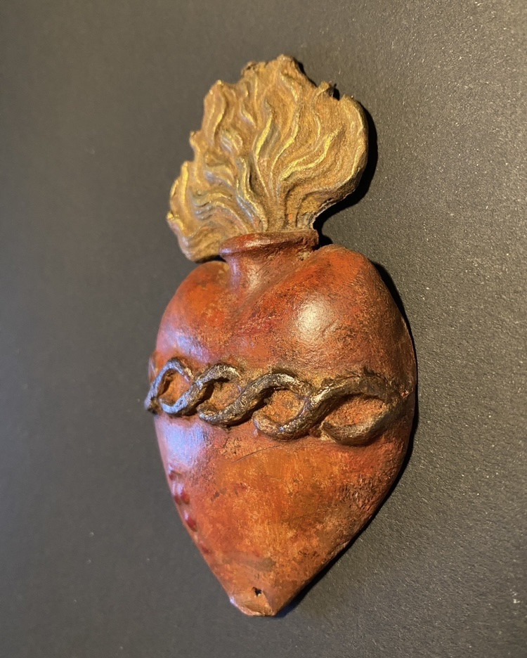 Ex-voto. Ardent Heart. Sacred Heart, 19th Century, In Lead. -photo-3