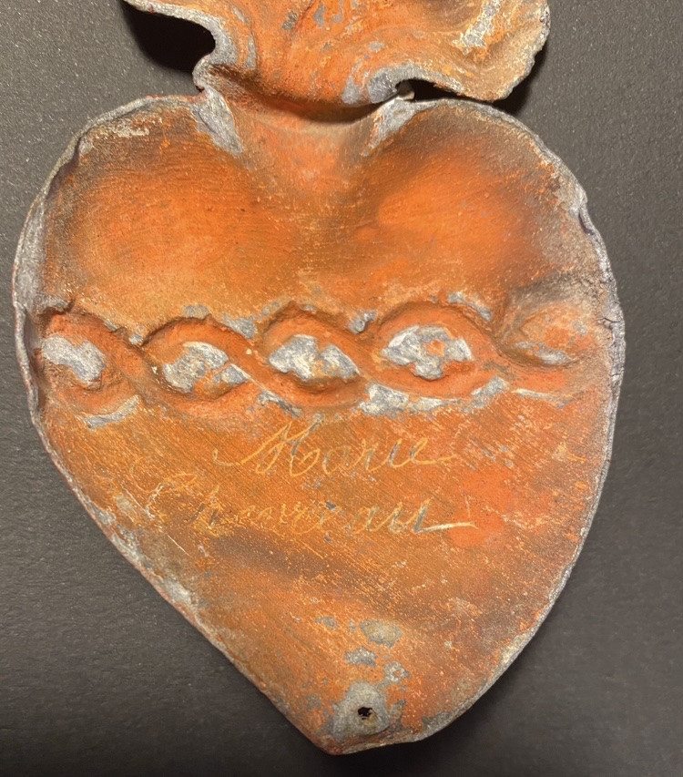 Ex-voto. Ardent Heart. Sacred Heart, 19th Century, In Lead. -photo-1