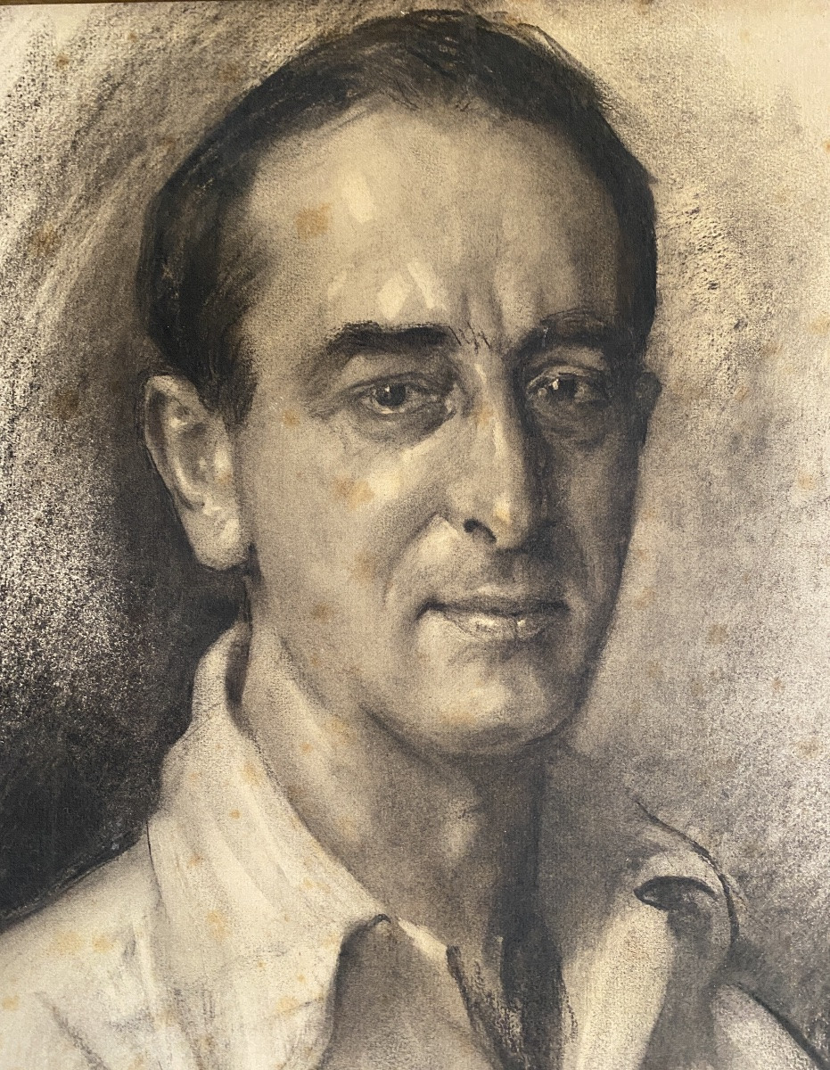 Lucien Jonas. Portrait de Armand Mossé. 1931. Fusain sur papier encadré. -photo-2