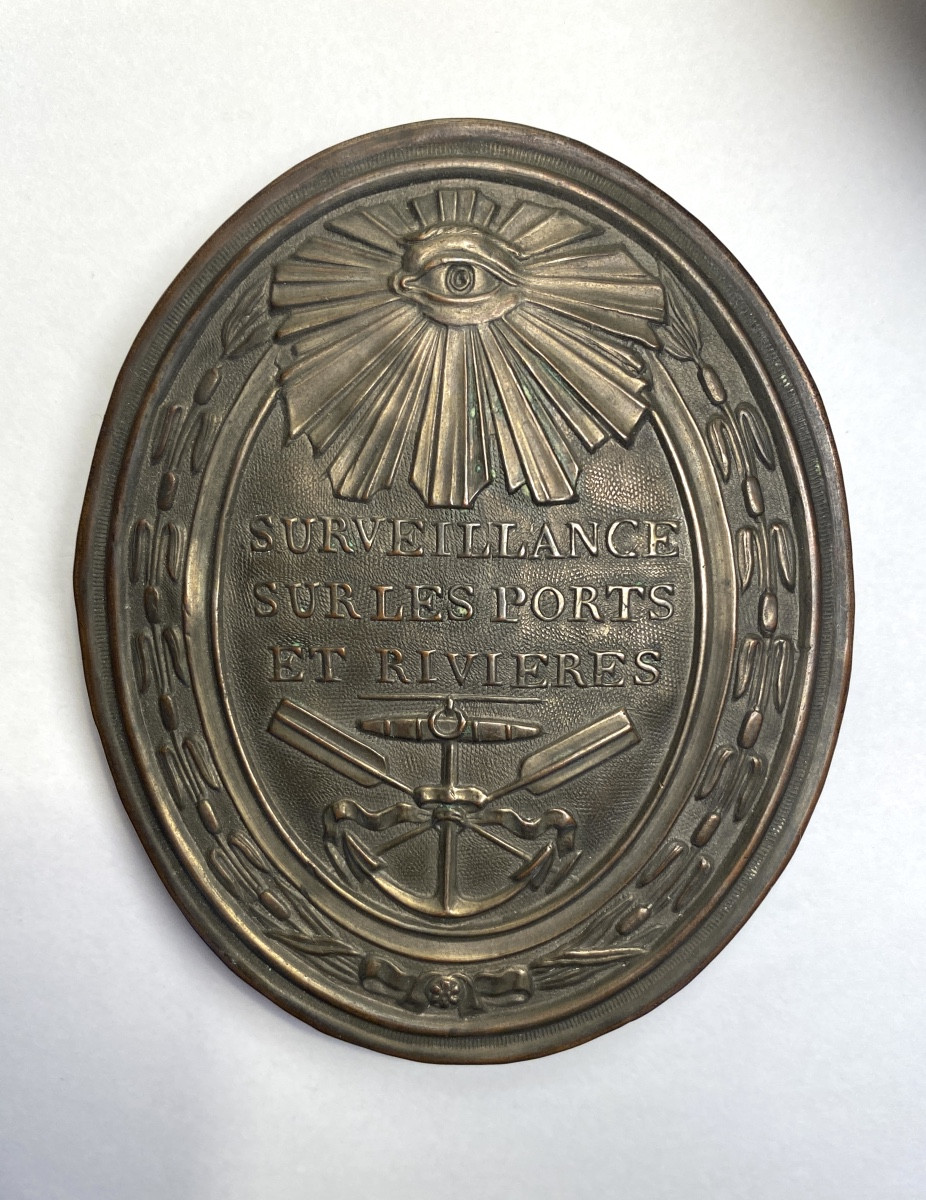 Très Rare plaque de métier. “Surveillance sur les ports et les rivières”. Epoque Révolution.