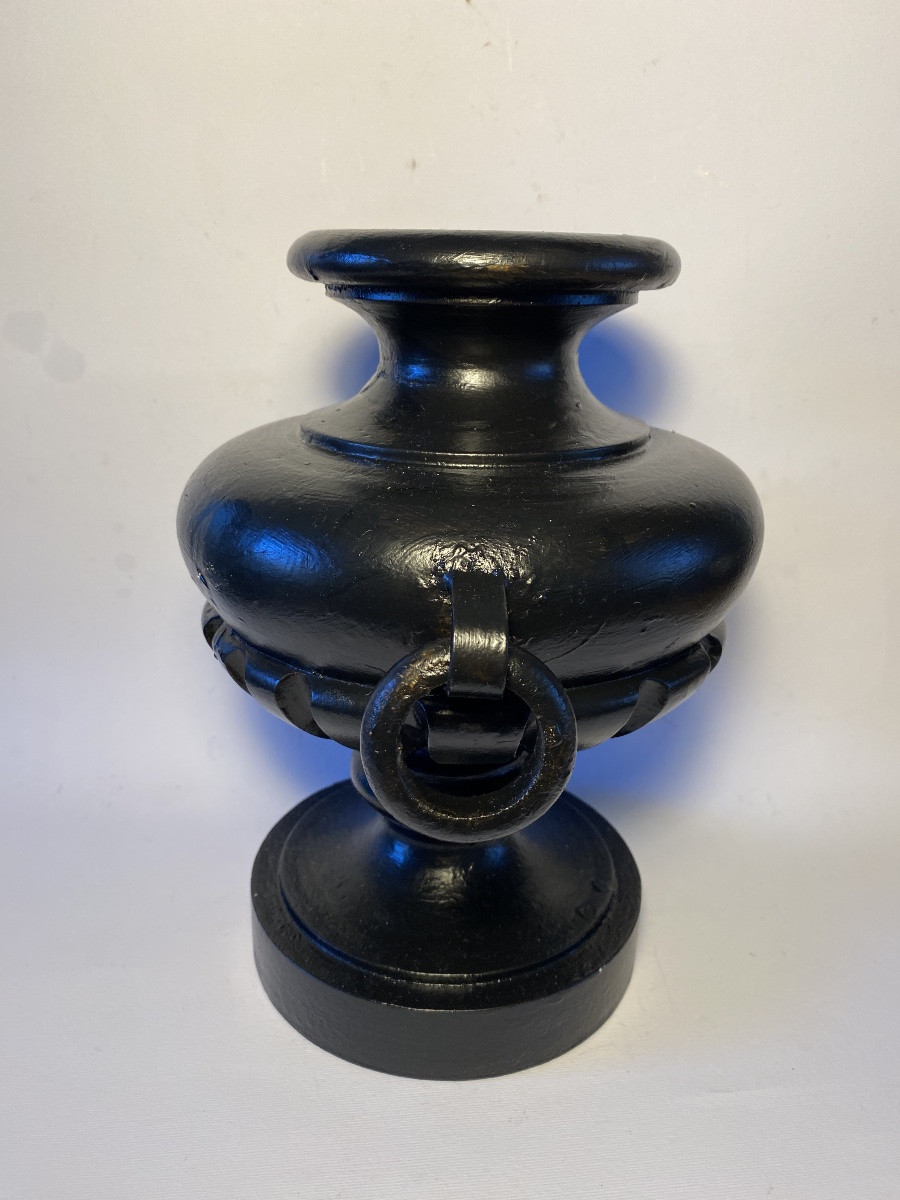 Vase décoratif en bois tourné et noirci milieu XXème. -photo-3