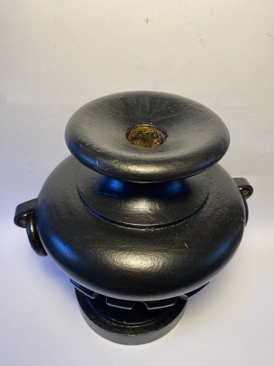 Vase décoratif en bois tourné et noirci milieu XXème. -photo-4