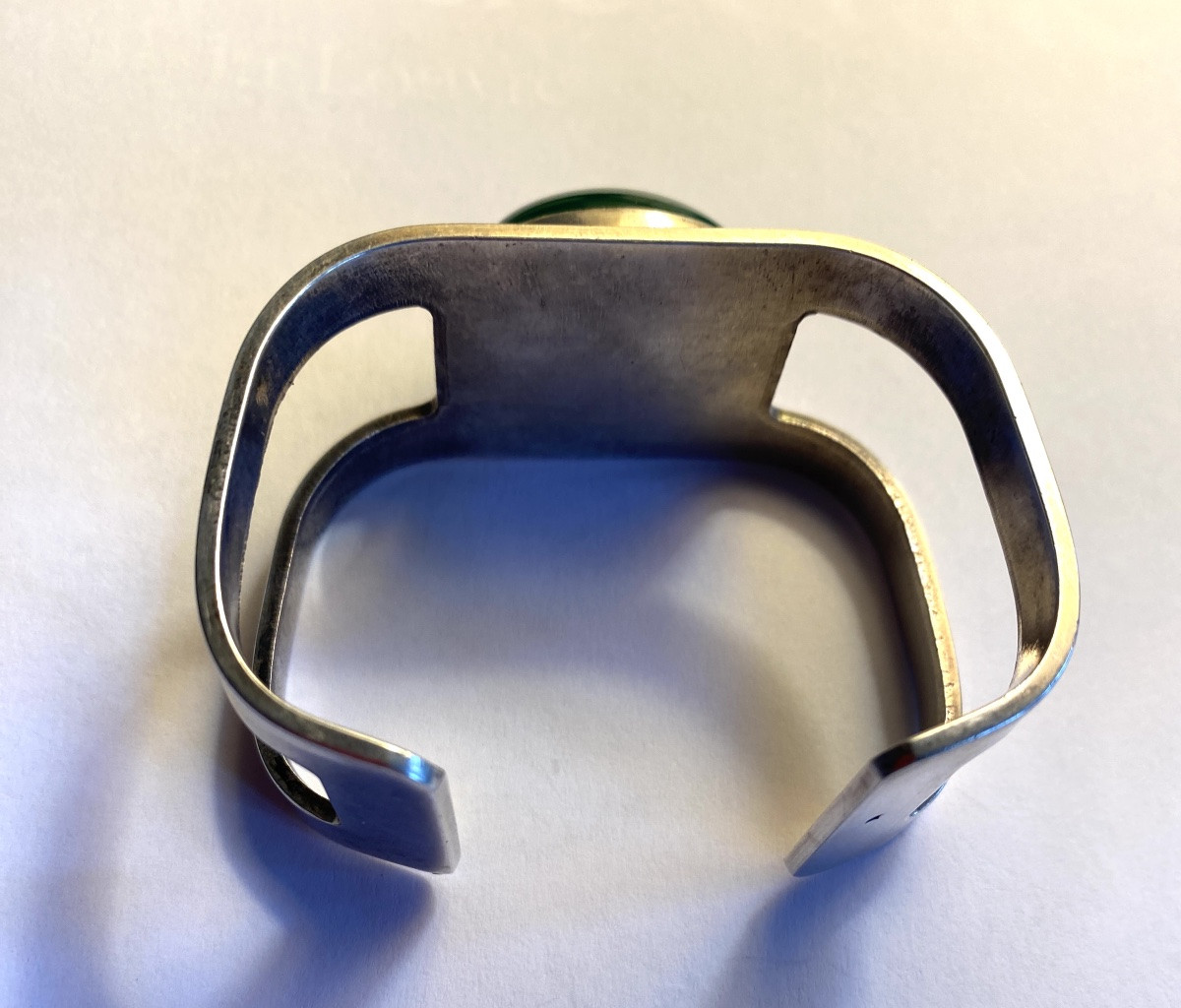 Modernist Cuff Bracelet. Silver-plated Metal And Glass Paste Cabochon. France, 1970s.-photo-4