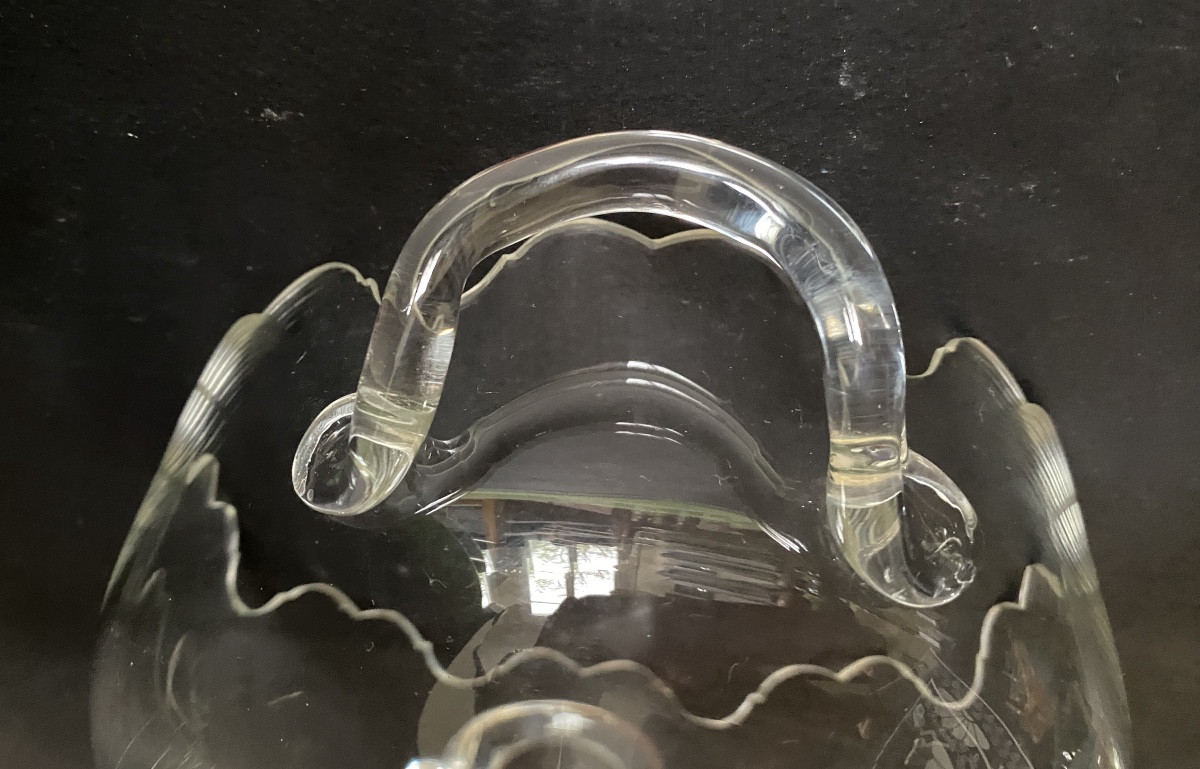 Early 20th Crystal Bowl. Glass Cup Or Cooler. Edges Cut In Bracket Shapes. -photo-4