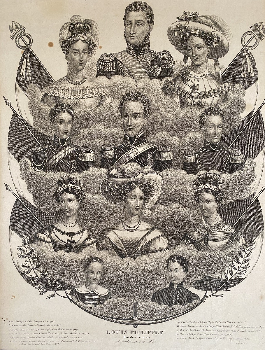Early 19th Century Engraving. Portraits Of The Royal Family. King Louis Philippe And His Family.  -photo-2