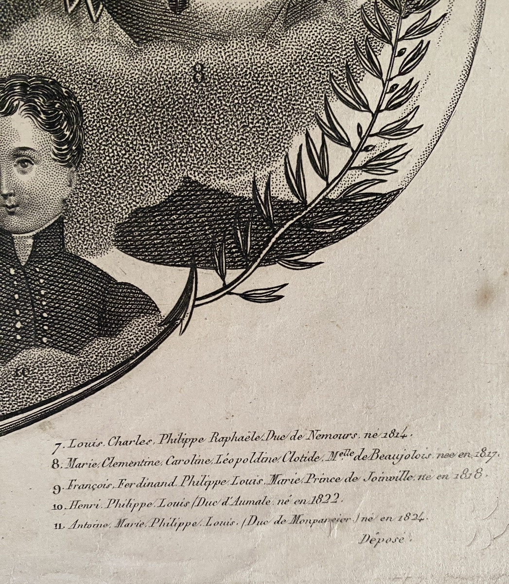Early 19th Century Engraving. Portraits Of The Royal Family. King Louis Philippe And His Family.  -photo-2