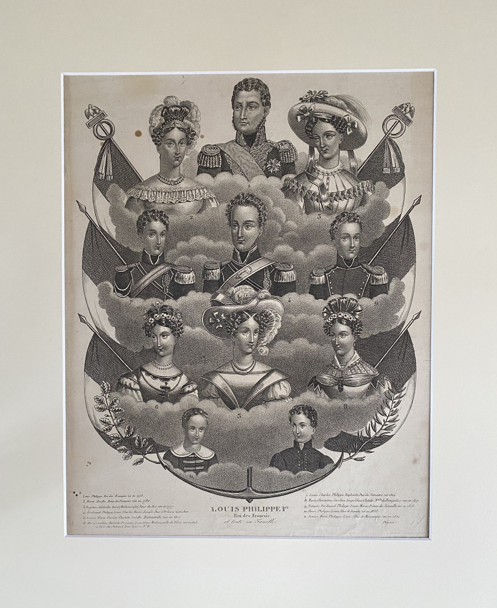 Early 19th Century Engraving. Portraits Of The Royal Family. King Louis Philippe And His Family.  