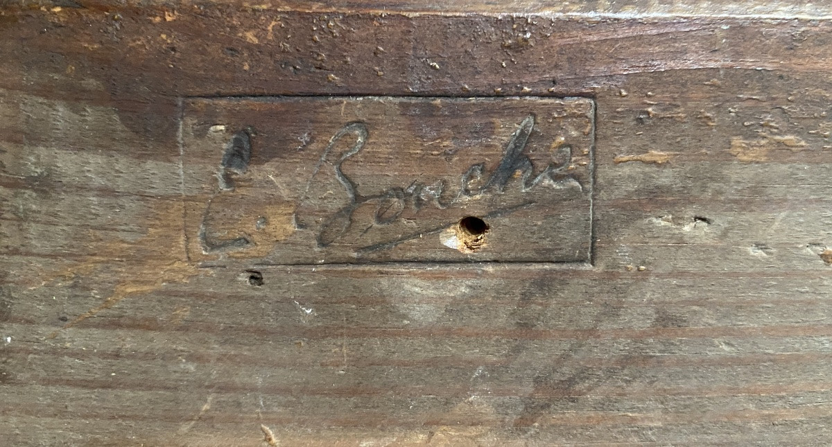 Emile Bouche. Cadre en bois massif sculpté et patiné. Années 40.-photo-4