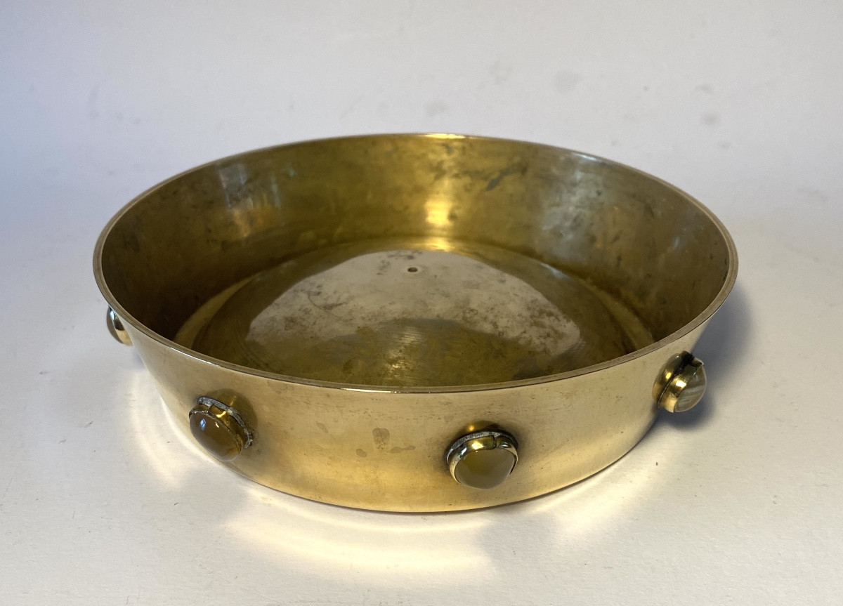 Coupe en laiton et cabochons d’agate. Années 70/80.-photo-3