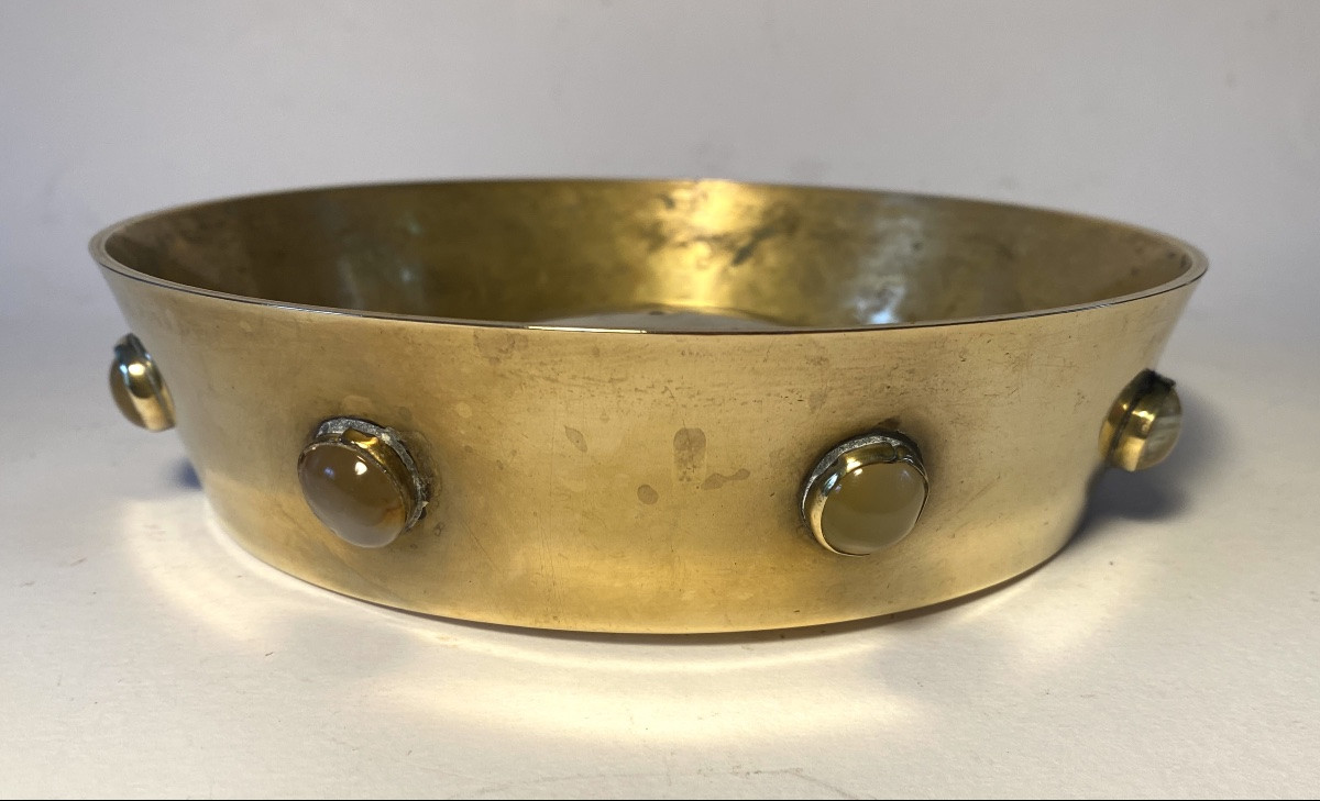 Coupe en laiton et cabochons d’agate. Années 70/80.-photo-1