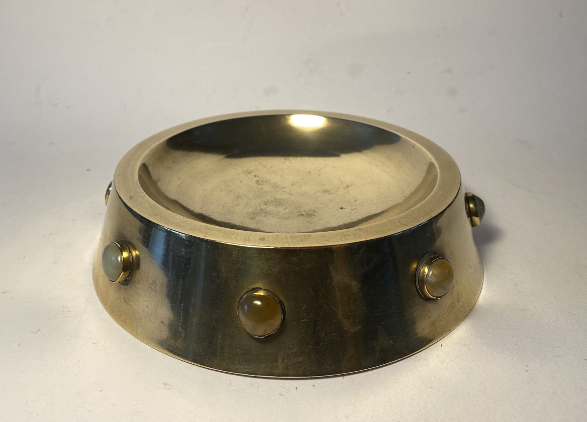 Coupe en laiton et cabochons d’agate. Années 70/80.-photo-2