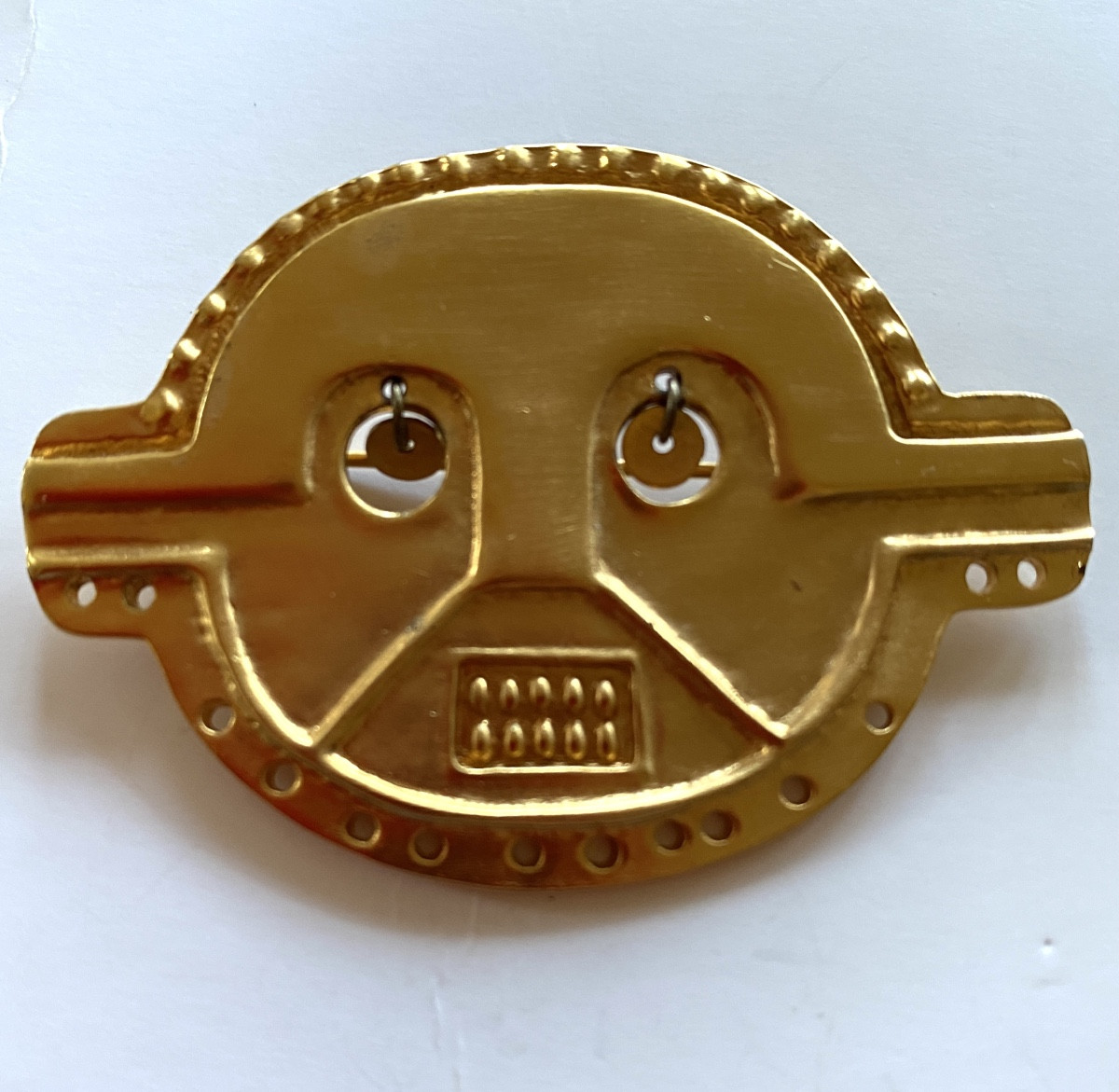 Gold-plated Metal Brooch. Replica Of A Pre-columbian Mask. Mma New York Edition. 1994.