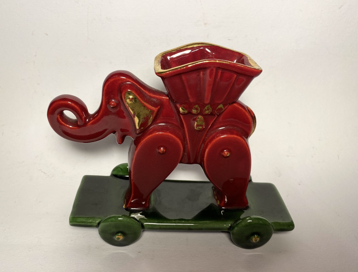 Ceramic Pyrogen. Toy. Elephant On Wheels. 1950s.-photo-2