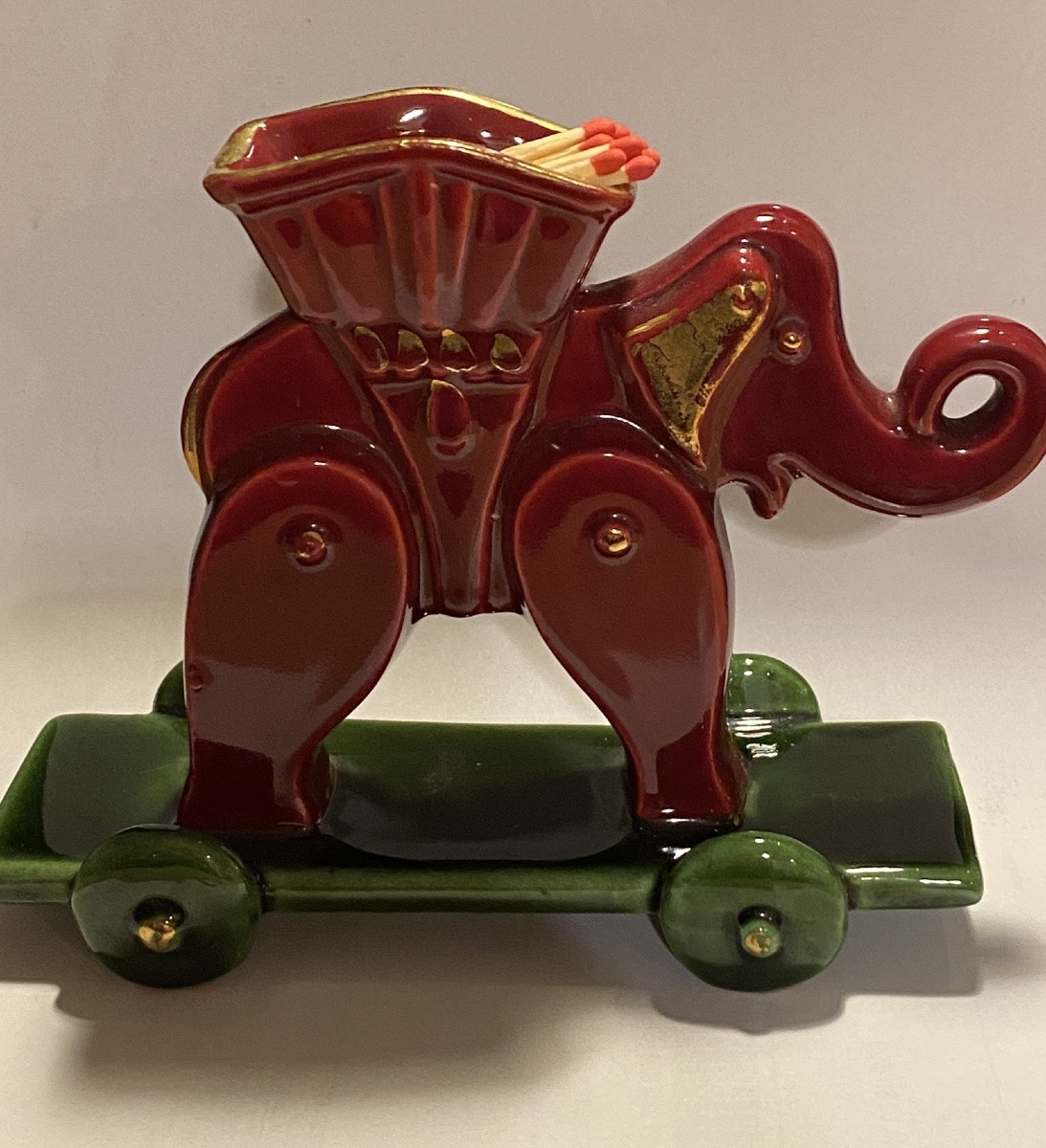 Ceramic Pyrogen. Toy. Elephant On Wheels. 1950s.-photo-4