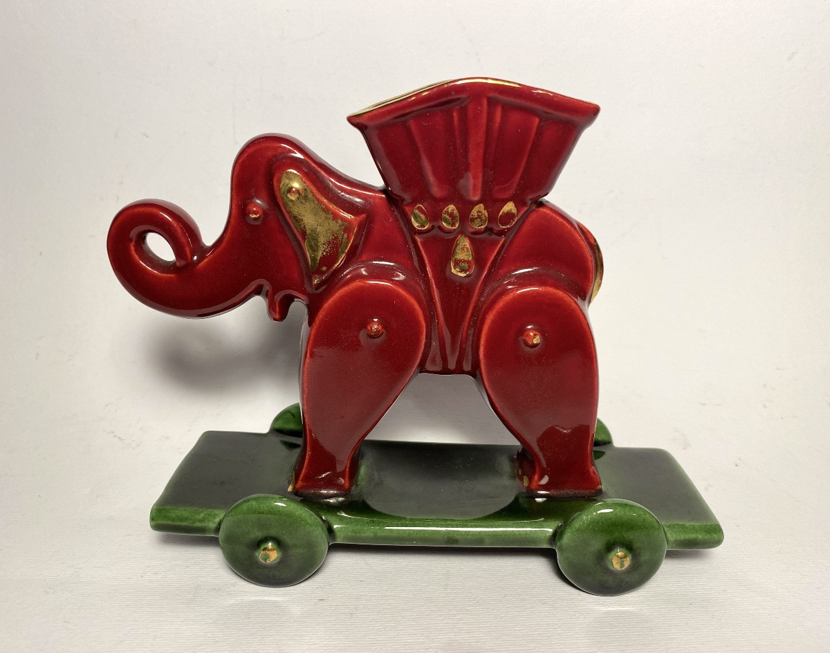 Ceramic Pyrogen. Toy. Elephant On Wheels. 1950s.-photo-5