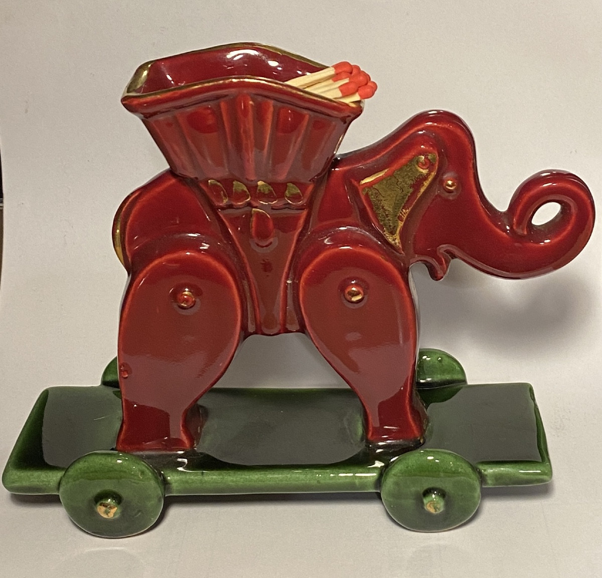 Ceramic Pyrogen. Toy. Elephant On Wheels. 1950s.