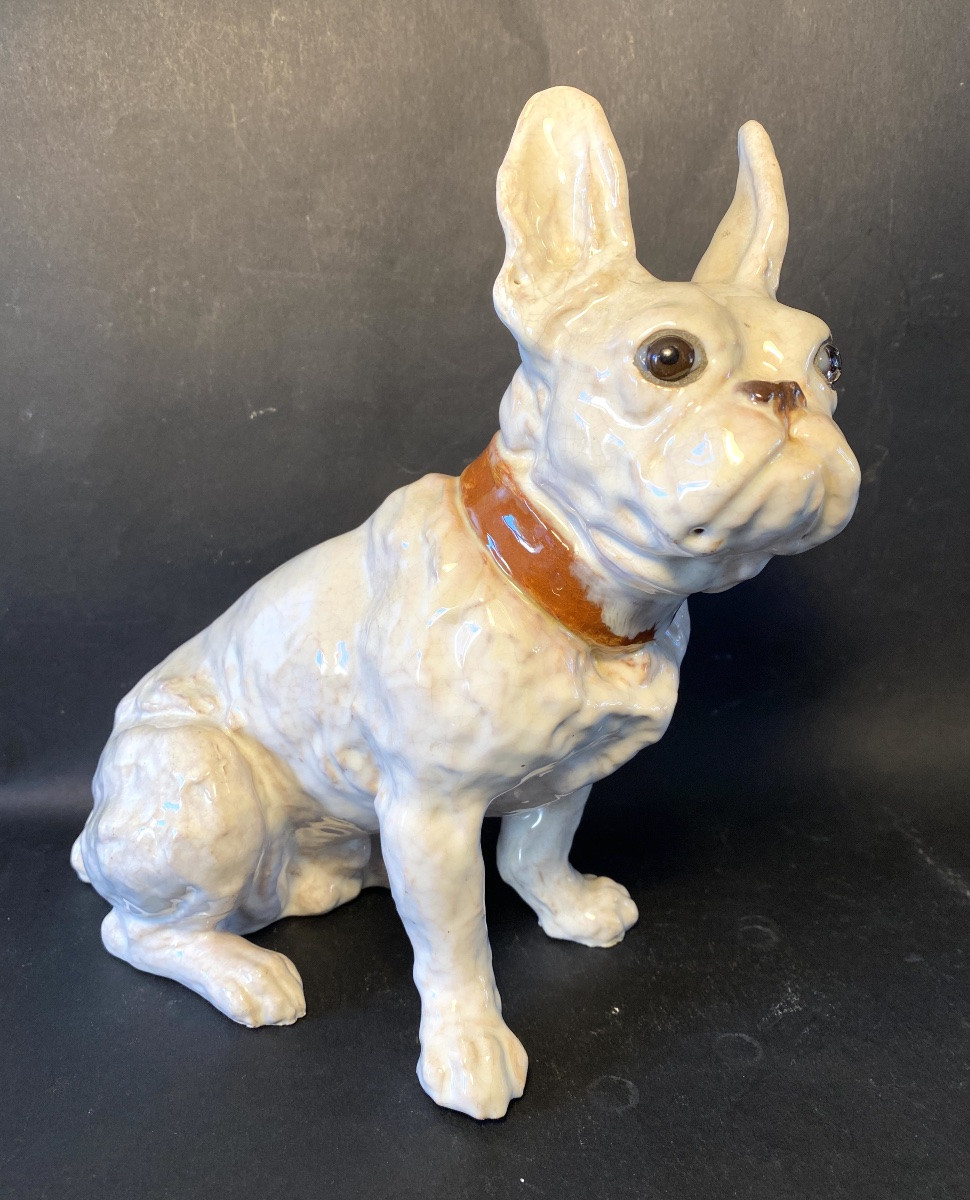 Bouledogue français. Céramique émaillée. Joseph Filmont. Caen. Poteries de Bavent. Début XXème.-photo-2