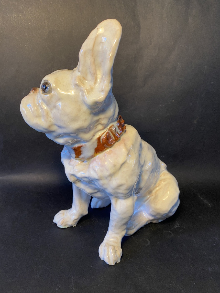 Bouledogue français. Céramique émaillée. Joseph Filmont. Caen. Poteries de Bavent. Début XXème.-photo-4