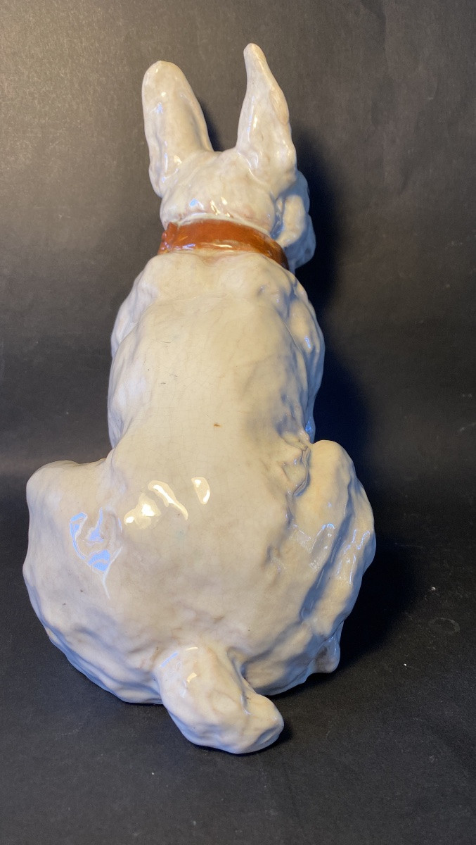 Bouledogue français. Céramique émaillée. Joseph Filmont. Caen. Poteries de Bavent. Début XXème.-photo-2