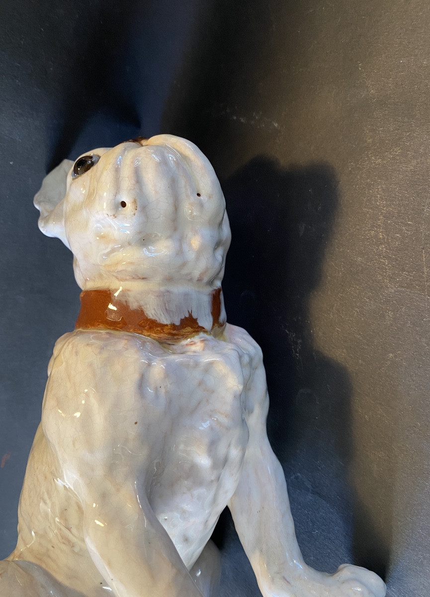 Bouledogue français. Céramique émaillée. Joseph Filmont. Caen. Poteries de Bavent. Début XXème.-photo-7